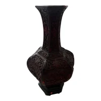 Antique Chinese Carved Cinnabar Lacquer Hexagonal Vase