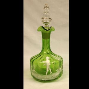 Antique Mary Gregory Green Glass Decanter