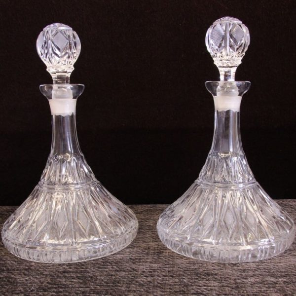 Pair Cut Glass Ships Decanters