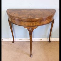 Antique Burr Walnut Demi Lune Side Card Table
