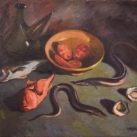 Enric Planasdura &#8211; Large Still Life Study of Fish and Oysters