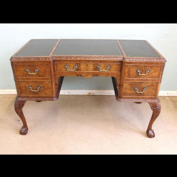 Quality Burr Walnut Kneehole Writing Desk