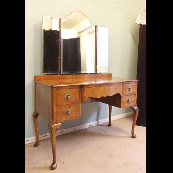 Antique Burr Walnut Shaped Dressing Table