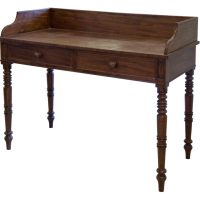 A Victorian side table with gallery and two drawers under