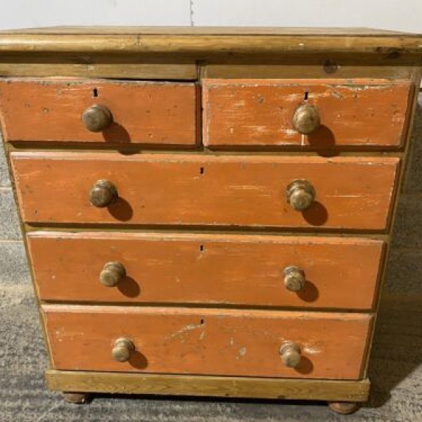 Victorian Pine 2 Over 3 Chest Of Drawers c 1880