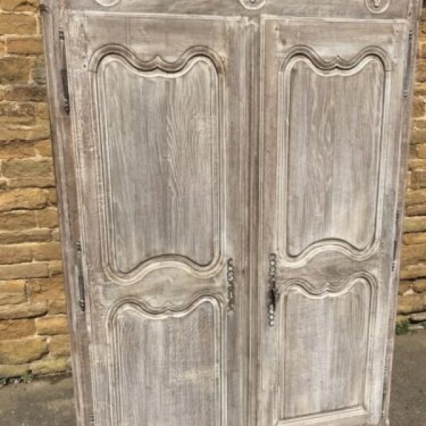Antique French Louis XV Limed Oak Armoire Wardrobe, circa 1760i