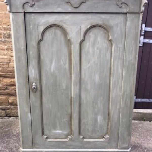 Antique French Painted Pine Armoire Louis XV Housekeeper’s Wardrobe, c 1870