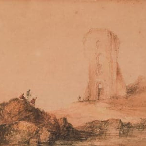 19th Century Watercolour &#8211; Figures and Tower