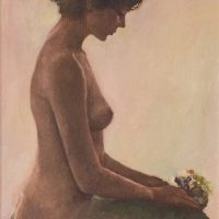 Female Nude Study with Bouquet of Flowers