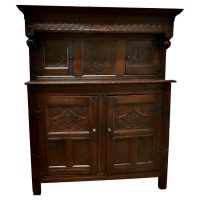 1696 French Carved Oak Court Cupboard, Cottage size Livery Cupboard