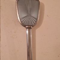Vintage Art Deco vanity hair brush with silver-tone metal and guilloche enamel decoration
