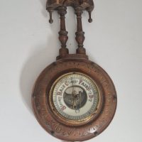 Carved wood banjo barometer with thermometer, Edwardian period