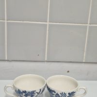 Ceramic teacups in ‘Blue Willow’ pattern by Churchill China, England