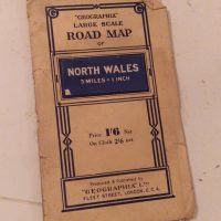 Vintage paper road map titled ‘Geographia Large Scale Road Map of North Wales’ published by Geographia Ltd