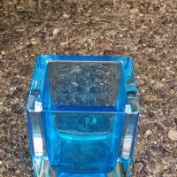 Blue glass square votive candle holder or small decorative vessel