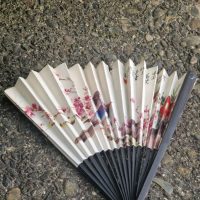 Vintage Asian folding hand fan with floral decoration
