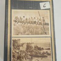 Framed vintage photograph album page featuring two sepia-toned maritime photographs, likely Austro-Hungarian Navy circa 1902-1903