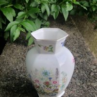 Bone china hexagonal vase with ‘Wild Tudor’ pattern by Aynsley
