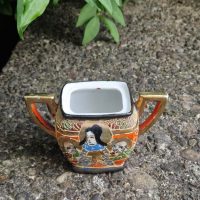 Hand-painted porcelain sugar bowl with Satsuma-style decoration featuring samurai figures