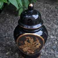 Porcelain ginger jar with lid titled ‘The Art of Chokin’ by Japanese manufacturer
