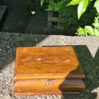 Oak desk tidy with pen tray and document drawer