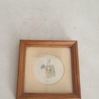 Watercolor miniature painting on card depicting a Russian folk scene by Karl Kollmann