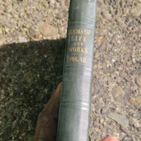 Leather-bound book titled ‘The Works of Mrs Hemans; with a Memoir of Her Life, By Her Sister’ Volume VII, published by William Blackwood &amp; Sons, Edinburgh, and Thomas Cadell, London