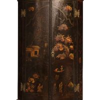 18th Century Black Lacquer Chinoiserie Two Door Corner Cabinet