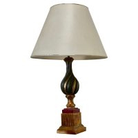 1920s Bulbous Folk Art Painted Spanish Lamp and Shade