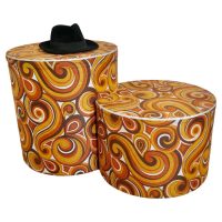 1960s Psychedelic Retro Paisley Print, Table with Seat