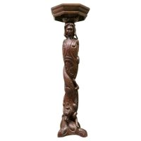 19th Century Carved Oak Caryatid Pedestal