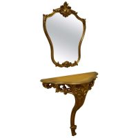 19th Century French Gilt Console or Hall Table and Matching Mirror Set