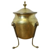 19th Century Lined Brass Lions Mask Log Bin with Lid This is a superi