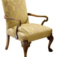 19thc Geo II style walnut Gainsborough chair