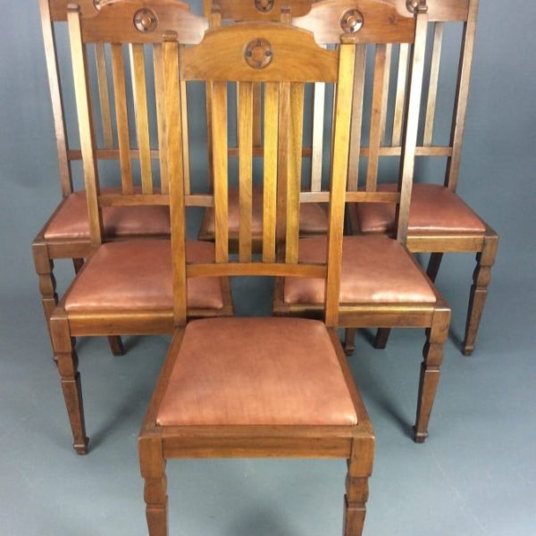Set of Six Arts &#038; Crafts Walnut Shapland &#038; Petter Dining Chairs c1900