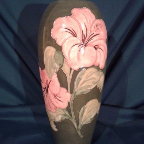 SOLD Early coral Hibiscus Moorcroft vase