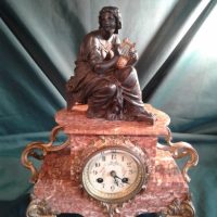 French Art Nouveau rouge marble mantle clock