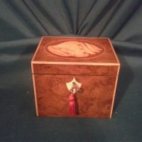 Georgian burr walnut inlaid tea caddy