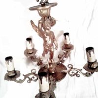 SOLD Early 20th century French gilt cherub five point chandelier