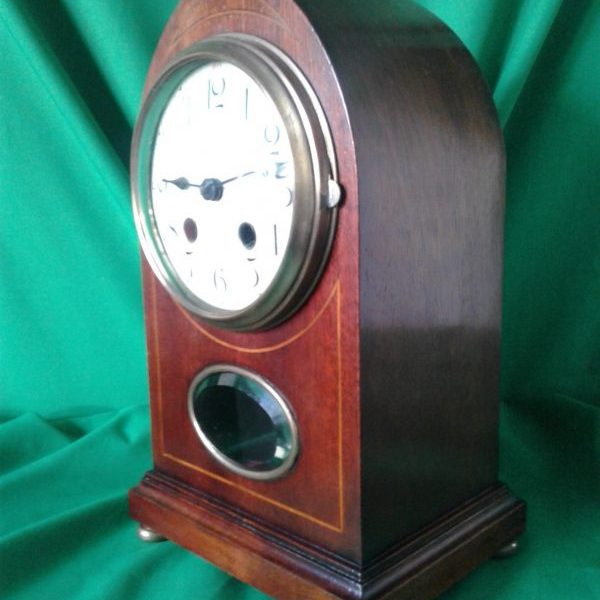 Edwardian mahogany cased lancet clock