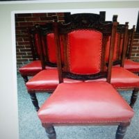SET of 6 Red Leather/Mahogany Chairs
