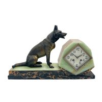 Stunning French Art Deco Marble &amp; Alsatian Dog Figural Mantel Clock – ca1920