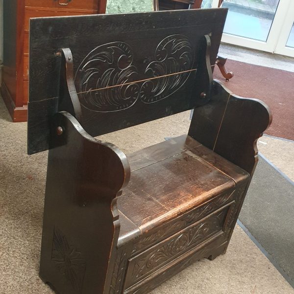 Small Antique Edwardian Oak Monks Table Bench