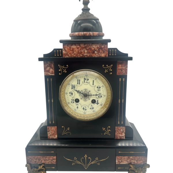 Lovely Slate &amp; red marble Mantel Clock – ca1880