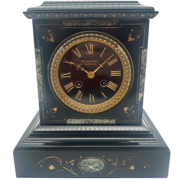 Incredible Antique Slate &amp; Green Marble 8-Day Mantel Clock &#8211; C1870