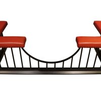 20th Century Black-Painted Metal Club Fender with Red Faux Leather Seating