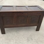 Coffer in oak and superbly carved front, circa 1740’s