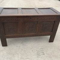 Coffer in oak and superbly carved front, circa 1740’s