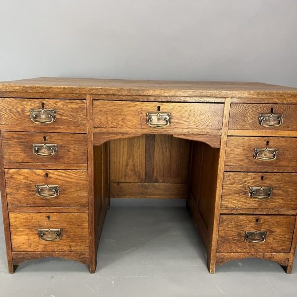 Arts &#038; Crafts Twin Pedestal Oak Writing Desk c1910