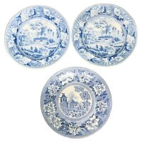 3 19th century Lovely Blue and White English Plates